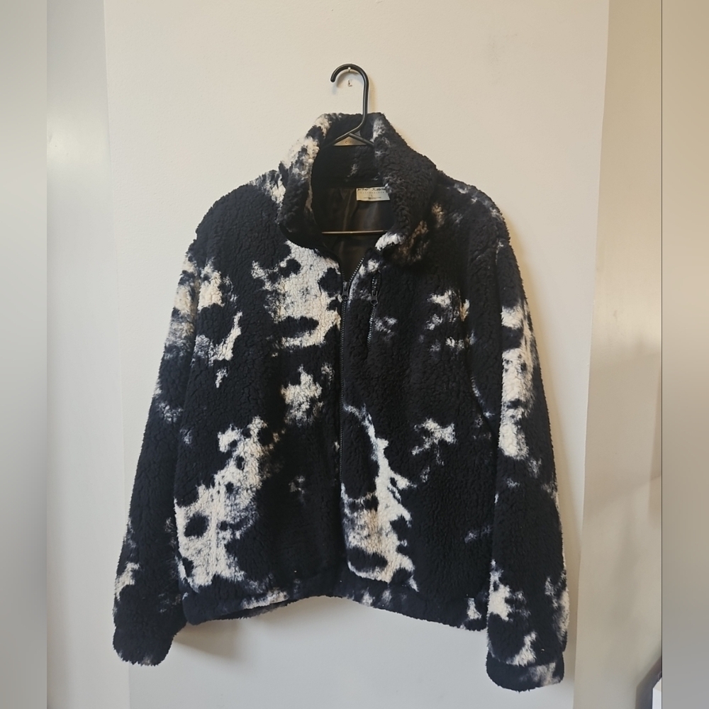 Betsey Johnson Faux Sherpa Cowhide Western Jacket Womens Large Black Cream